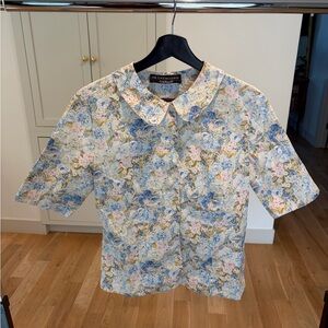 100% Cotton Vintage Cacharel La Chemiserie Floral Peter Pan Collar Blouse